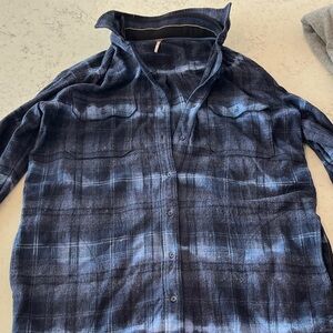 Free People Navy Plaid Shirt Jacket